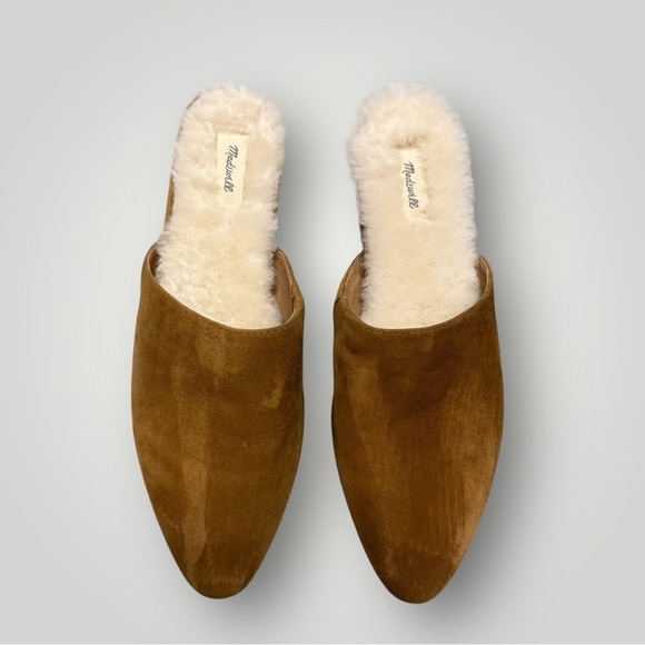 Madewell The Suede Kasey Mule in Faux Shearling in Acorn Sz 8.5 - Picture 2 of 9